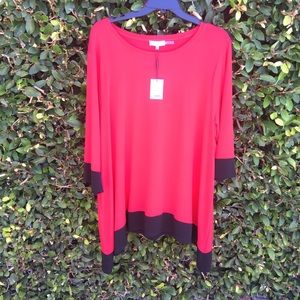 NWT CK Deep Red/Black Asymmetrical Top